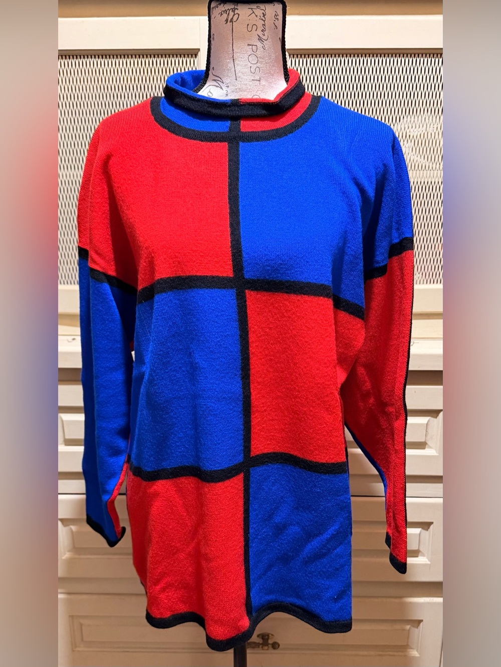 Vintage 80s Escada Wool Mondrian Colorblock Tunic Sweater